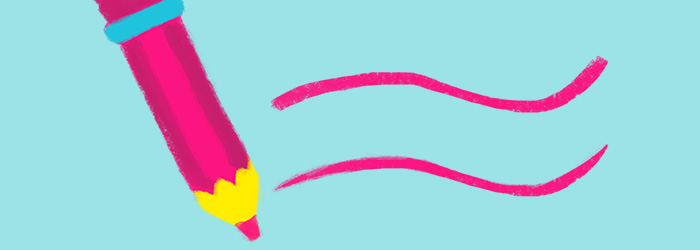 Lápis rosa com duas curvas pintadas em rosa