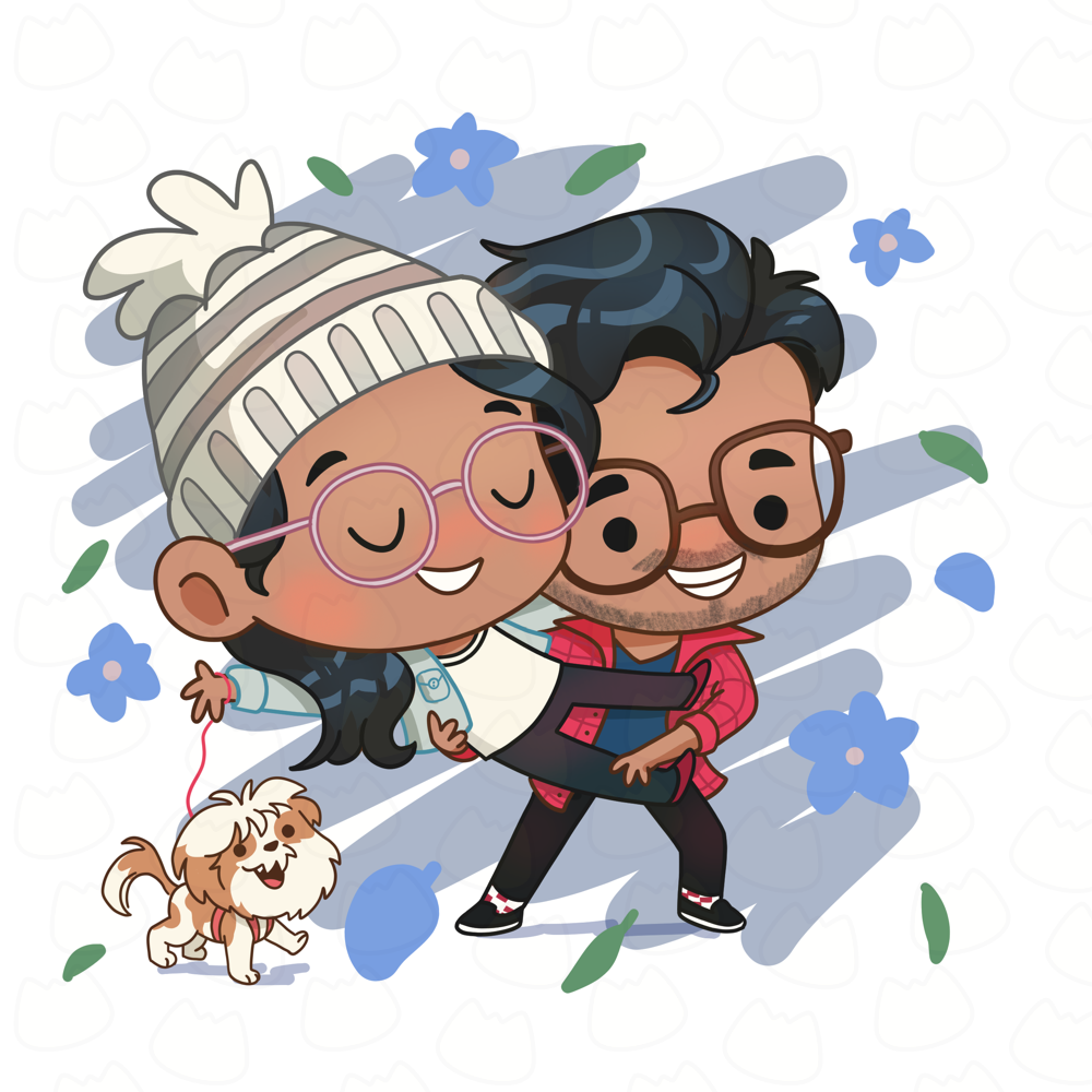Casal E Pet Estilo Chibi