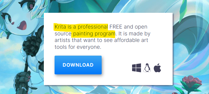 Descrição sobre o Krita retirado do site oficial