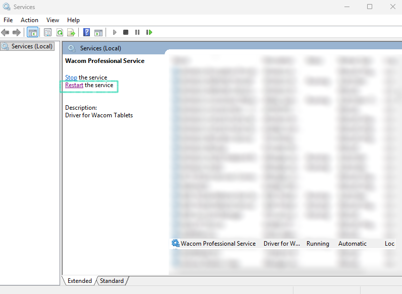 Lista de serviços do Windows e driver da mesa