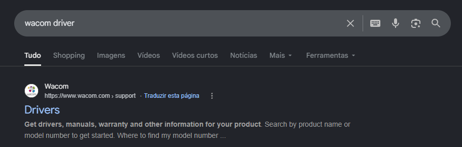Site de drivers da Wacom